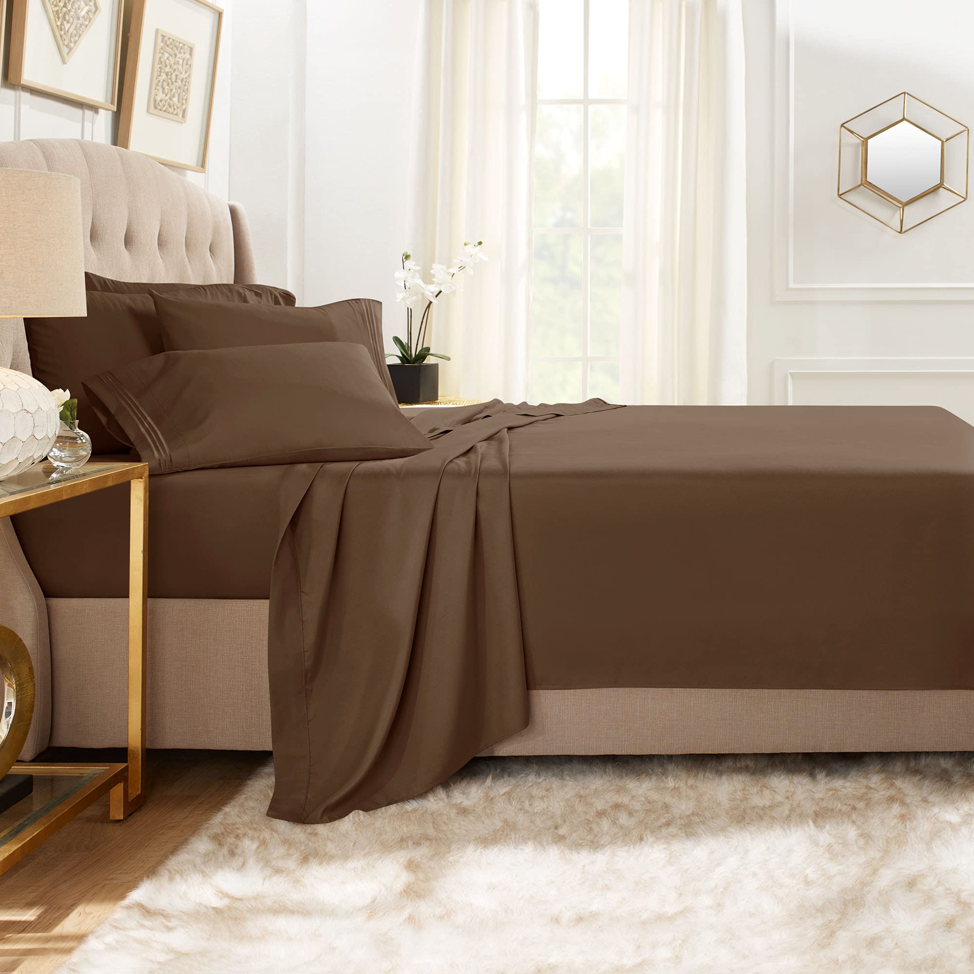Clara Clark Full Sheets, 6 Piece Set - Hotel Luxury Sheets For Full Size Bed, Super Soft Bedding Sheets & Pillowcases, Full Size Sheets, Chocolate Brown