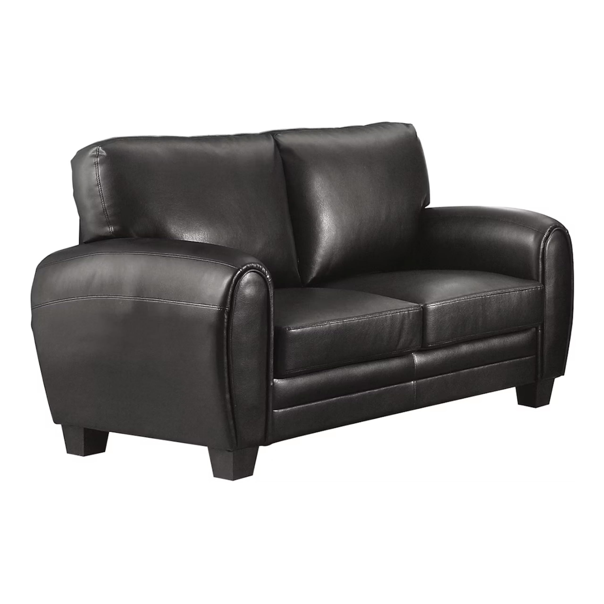 Benjara Benzara Cushioned Loveseat in Leather Upholstery, Black