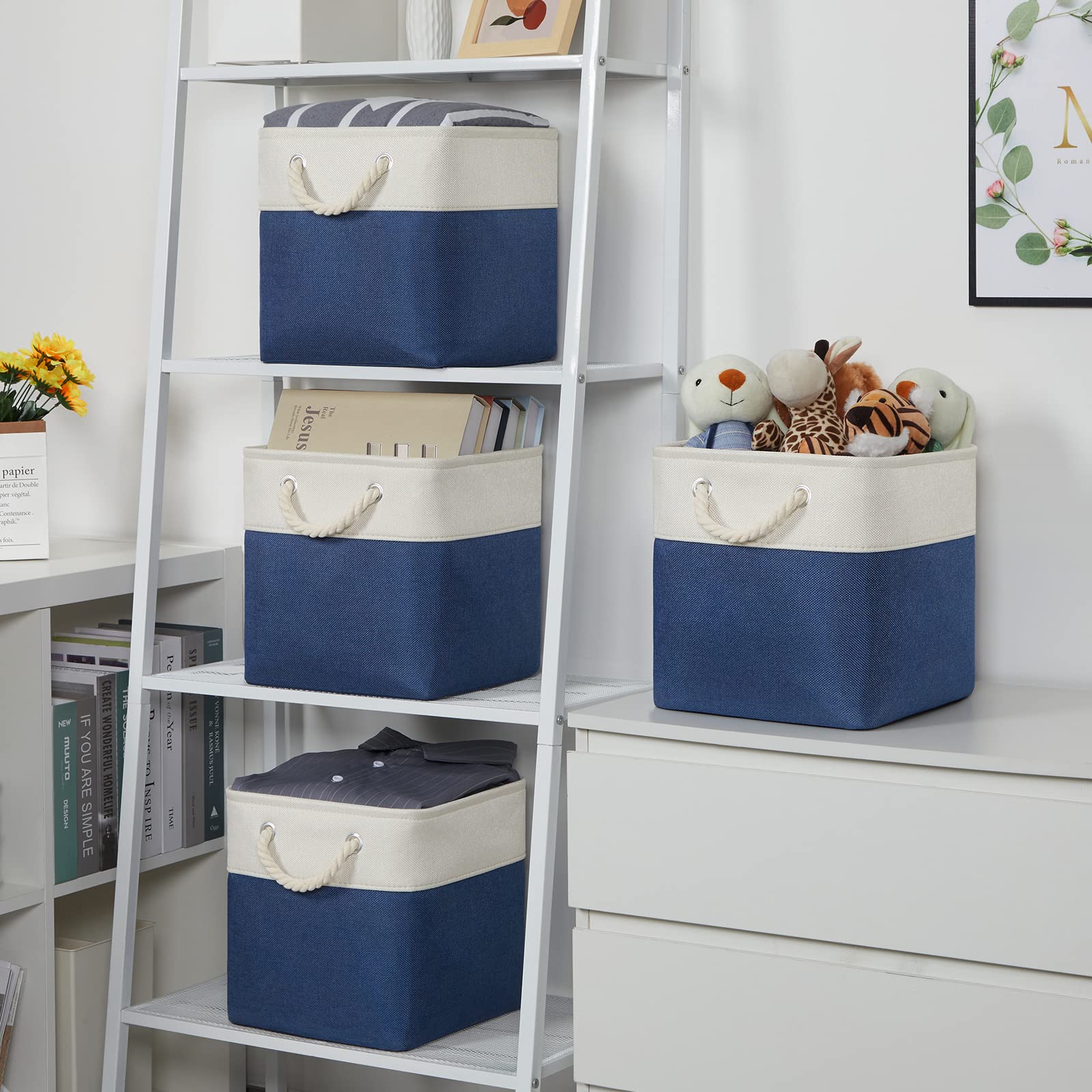 Temary Fabric Storage Cubes 11X11 Cube Storage Bins 4Pack Blue Basket For Organizing Home, Closet, Empty Gift Baskets With Handl