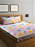 Home Sizzler 144 Tc KidS Microfibre KidS Dolphin Pink Double Bedsheet With 2 King Size Pillow Covers