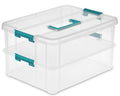 Sterilite 1427CLR Stack & Carry - 2 Layer Box, Clear Lid & Blue Handle, See-through layers