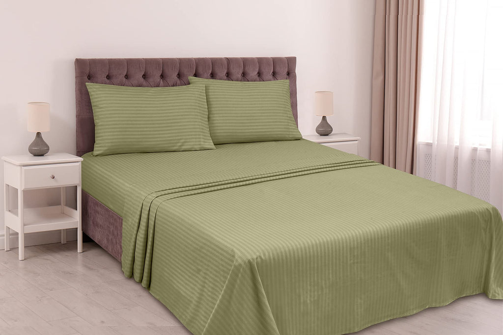 Royale Linen Striped Bed Sheet Set - Brushed Microfiber 1800 Bedding - 1 Fitted Sheet, 1 Flat Sheet, 1 Pillowcase - Wrinkle & Fa