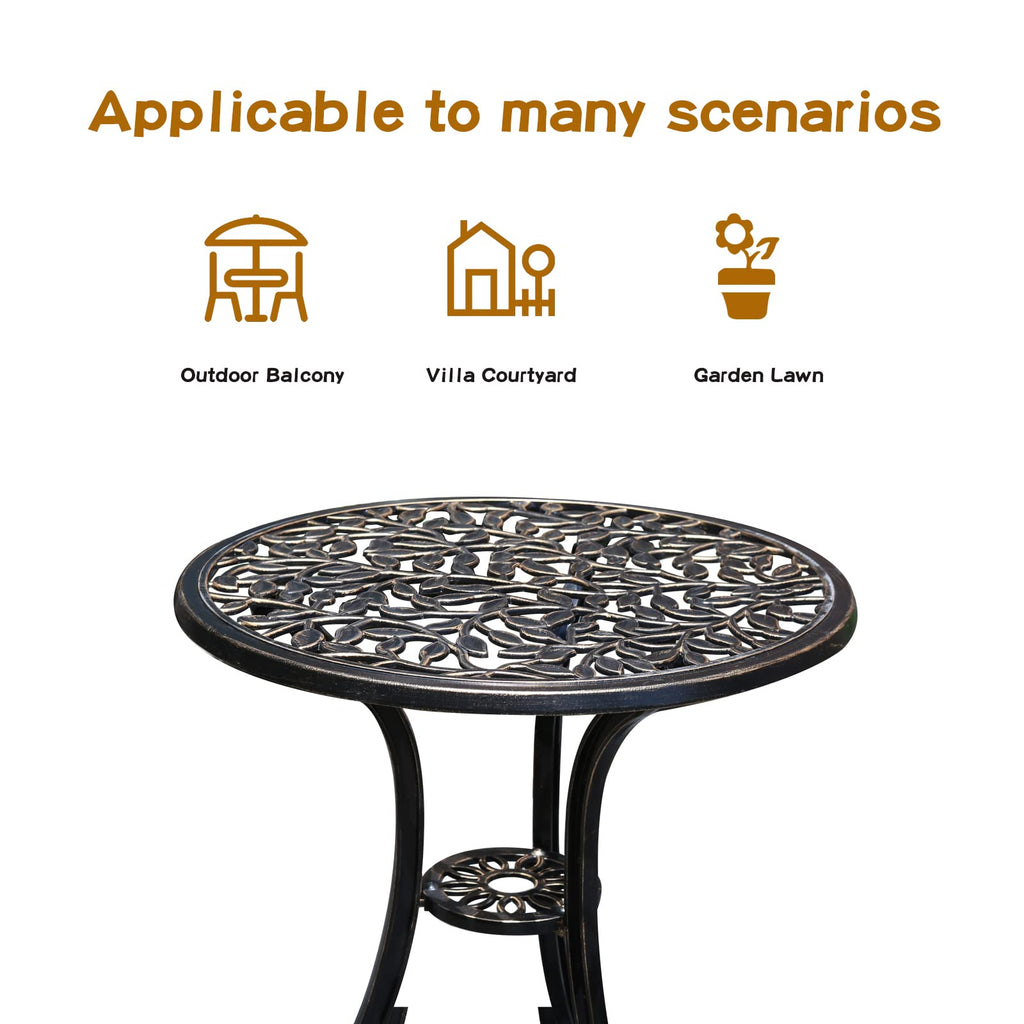 Jardin De Centennial Patio Bistro Set.Rust-Resistant Cast Aluminum Bistro Table Set With Umbrella Hole For Backyard (Leaf Designcopper)