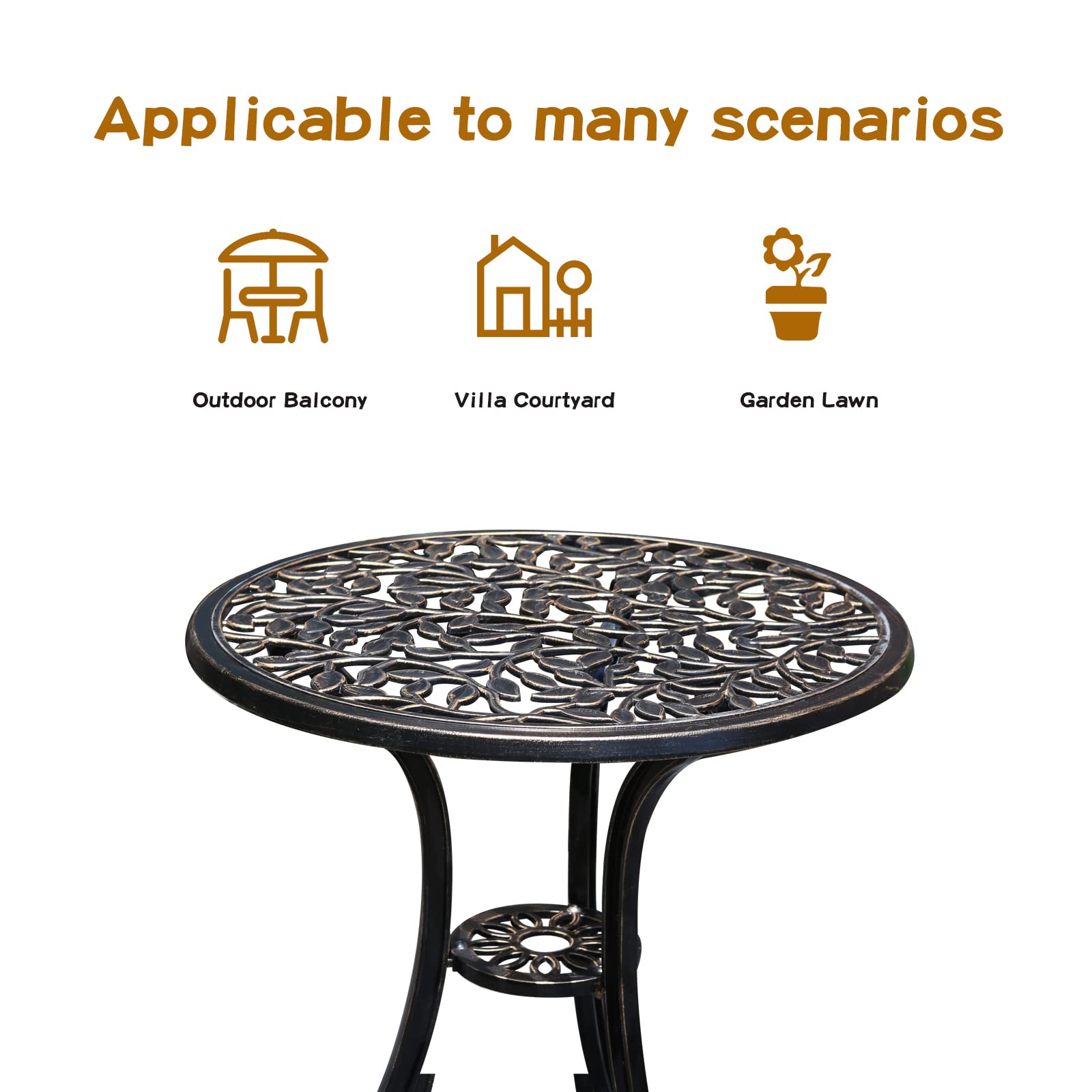 Jardin De Centennial Patio Bistro Set.Rust-Resistant Cast Aluminum Bistro Table Set With Umbrella Hole For Backyard (Leaf Designcopper)