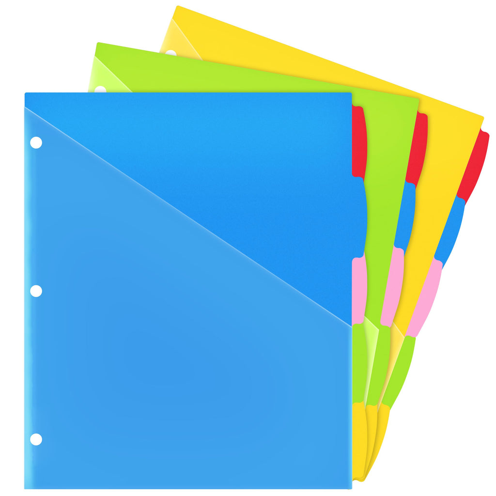 Wot I Durable 5-Tab Binder Dividers With Clear Pocket - 3 Sets, Reusable Plastic Dividers For 3 Ring Binder, 5 Vibrant Colors, T