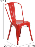 Commercial Grade 31.5 Square Red Metal Indoor-Outdoor Table Set with 4 Stack Chairs