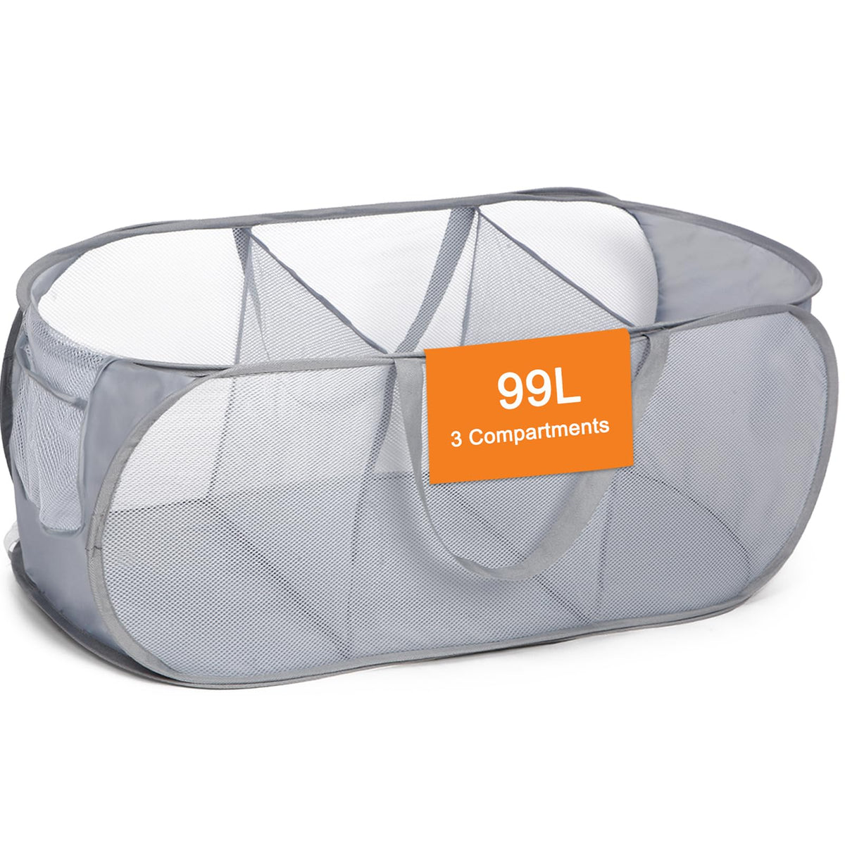 Durable Collapsible Foldable Pop Up Laundry Hamper, Sturdy 3 Compartments, Handy Pocket & Easy to Sort Clothes Hampers for Dorm,