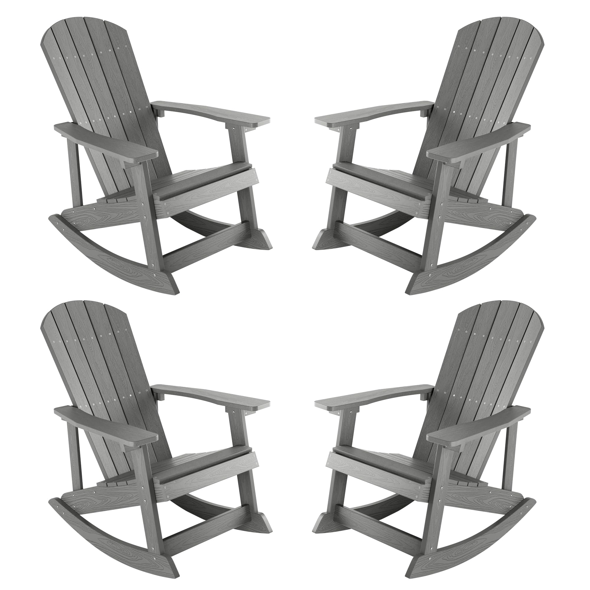Yefu Outdoor Rocking Chair Set Of 4,Adirondack Rocking Chair,Patio Rocker Chair With Wide Back,Oversized Rocker Chair Look Like Real Wood, For Lawn, Porch, Backyard, Indoor And Garden(Grey)