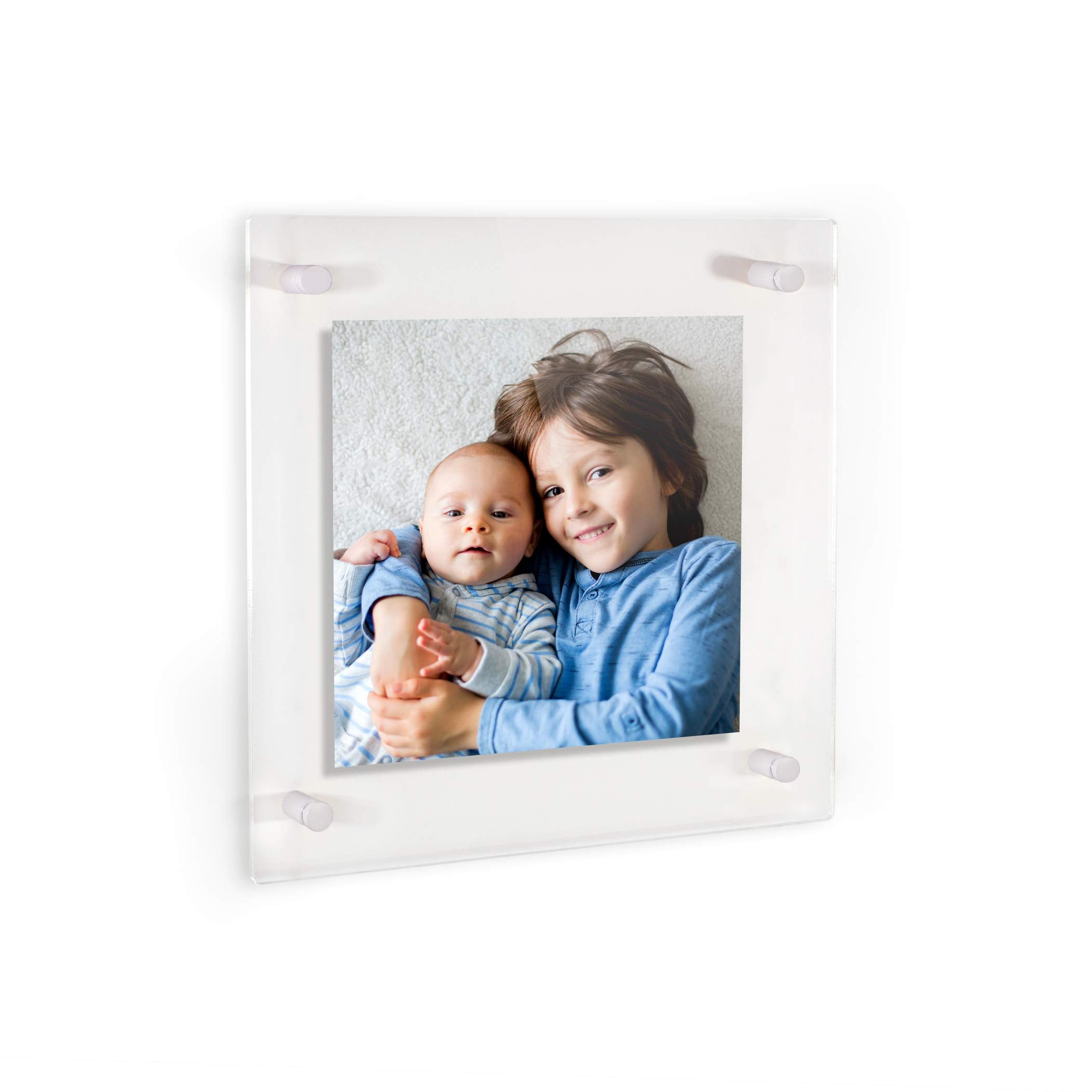 ArtToFrames Floating Acrylic Frame for Pictures Up to 9x9 inches (Full Frame is 13x13) with White Standoff Wall Mount Hardware, 