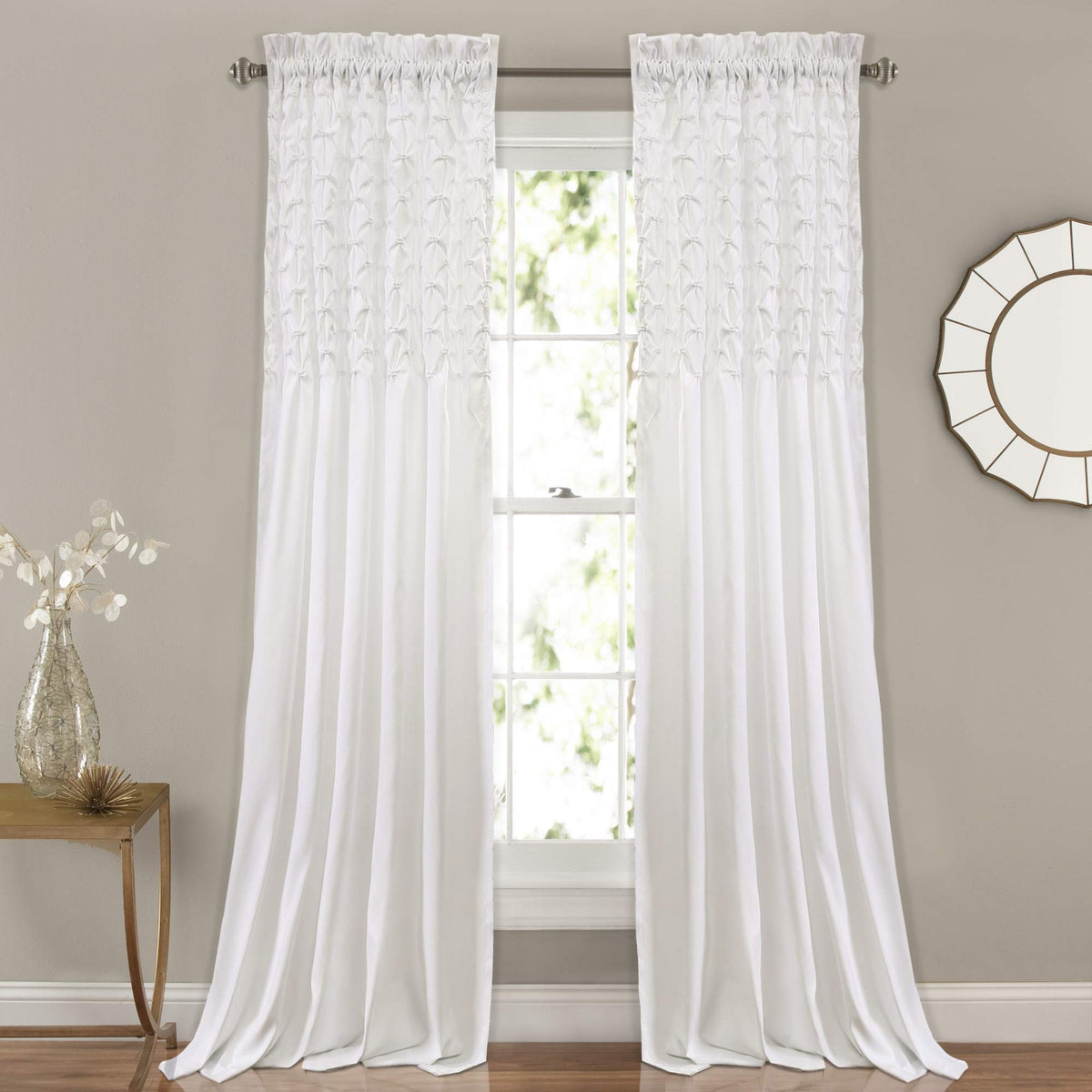 Lush Decor Bayview Curtains-Pintuck Textured Semi Sheer Window Panel Drapes Set for Living, Dining, Bedroom (Pair), 54 W x 84 L,