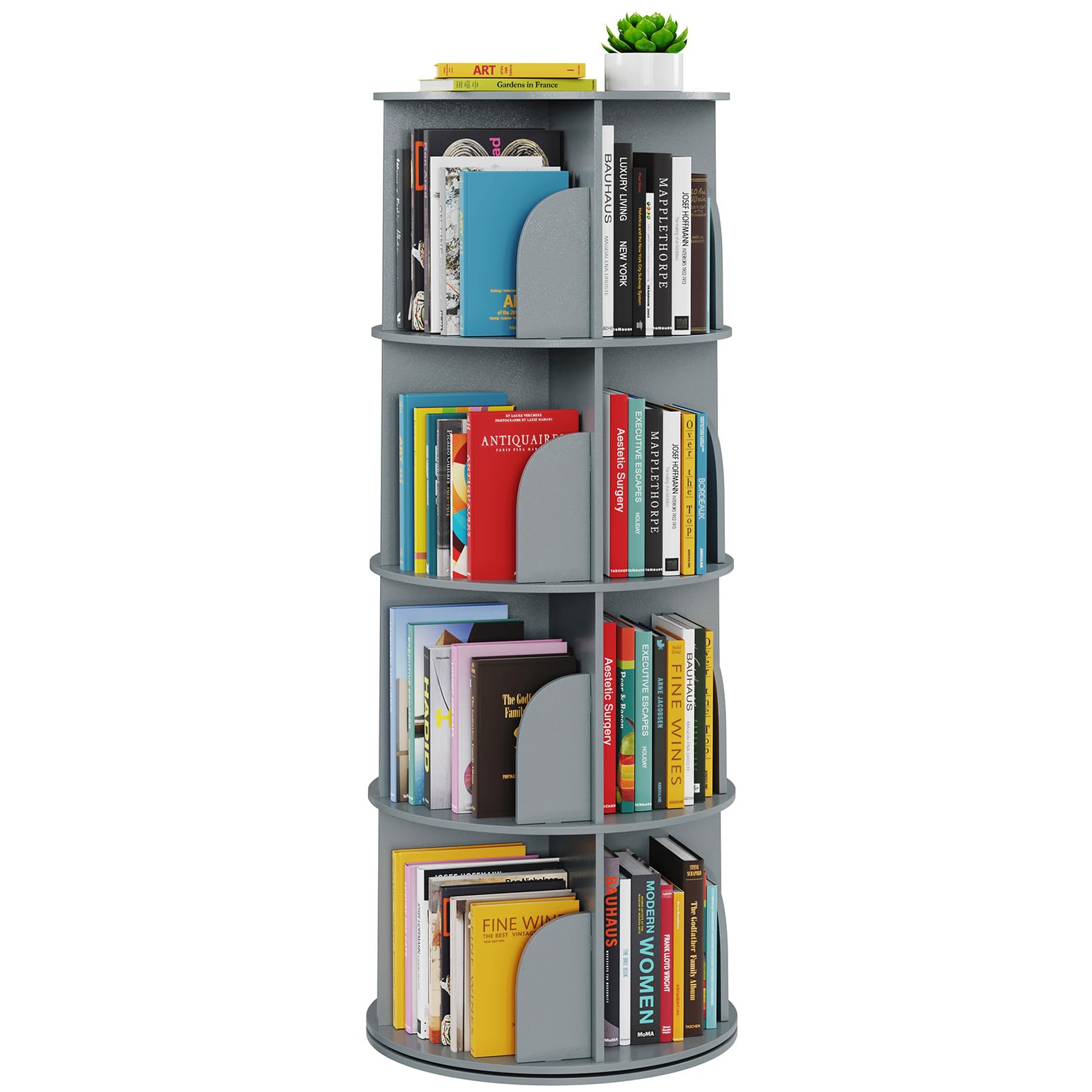 SpaceAid 4 Tier Rotating Bookshelf Tower, Spinning Bookcase Lazy Susan, Revolving 360 Book Shelf Storage Round Carousel, Vertica