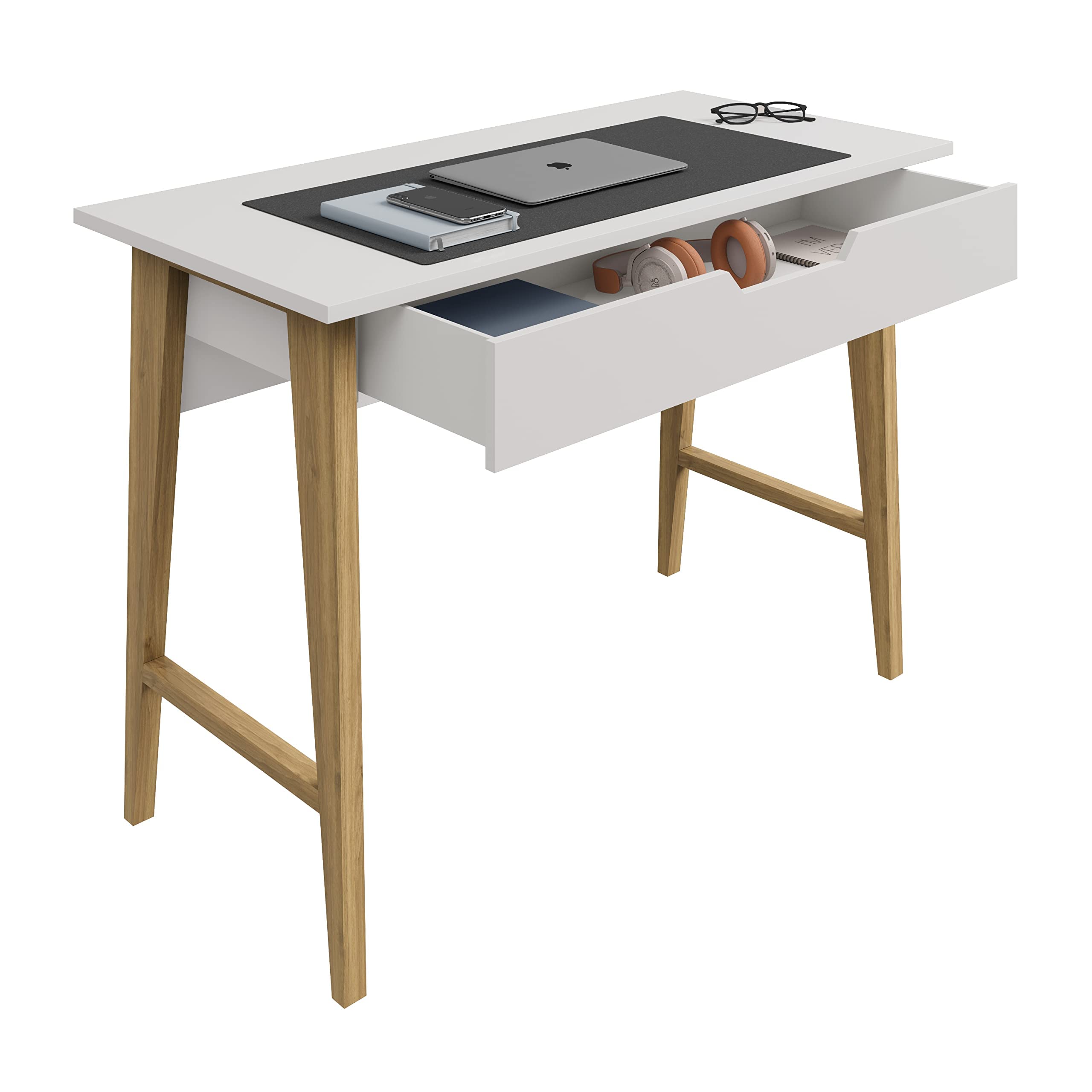 Parma 42 Inch Modern Desk - Home & Office Small Computer Desk with Wide Drawer - Wooden Study Writing Minimalist Desk with Stora