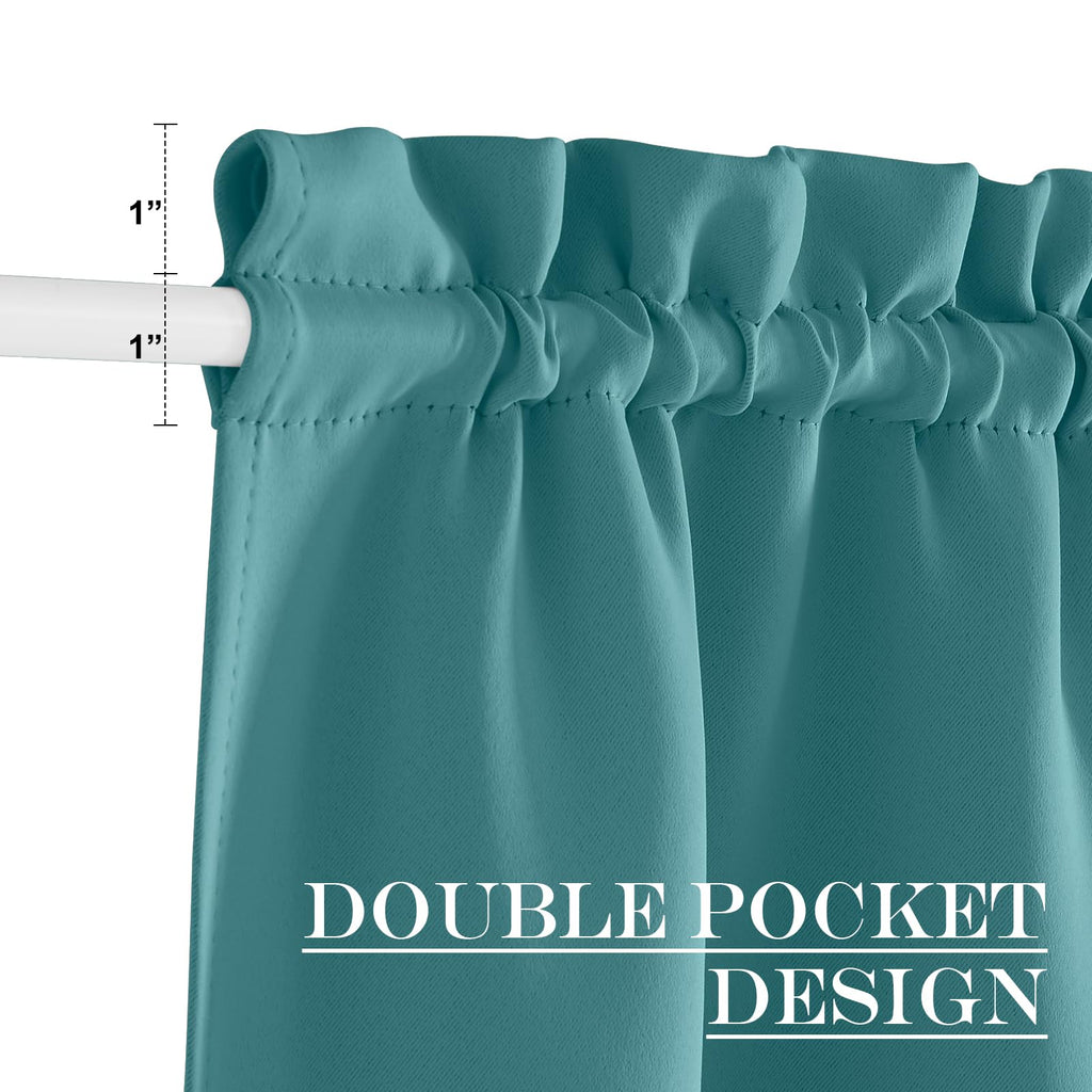 Nicetown French Door Blackout Curtain For Kitchen Thermal Insulated Drapes Temporary Window Treatment Covering For Glass Door Rod Pocket With Tieback, 25' X 80', Sea Teal, 1 Panel