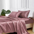 Mr&Hm Satin Bed Sheets Set, 3 Pcs, Twin Xl, Rose Taupe, 600 Thread Count, 15 Inches Deep Pocket