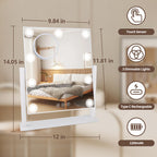 Slimoon Lighted Makeup Mirror, 14'X 12' Hollywood Vanity Mirror With 9 Led Bulbs, 3 Color Lights, And Detachable 10X Magnifica