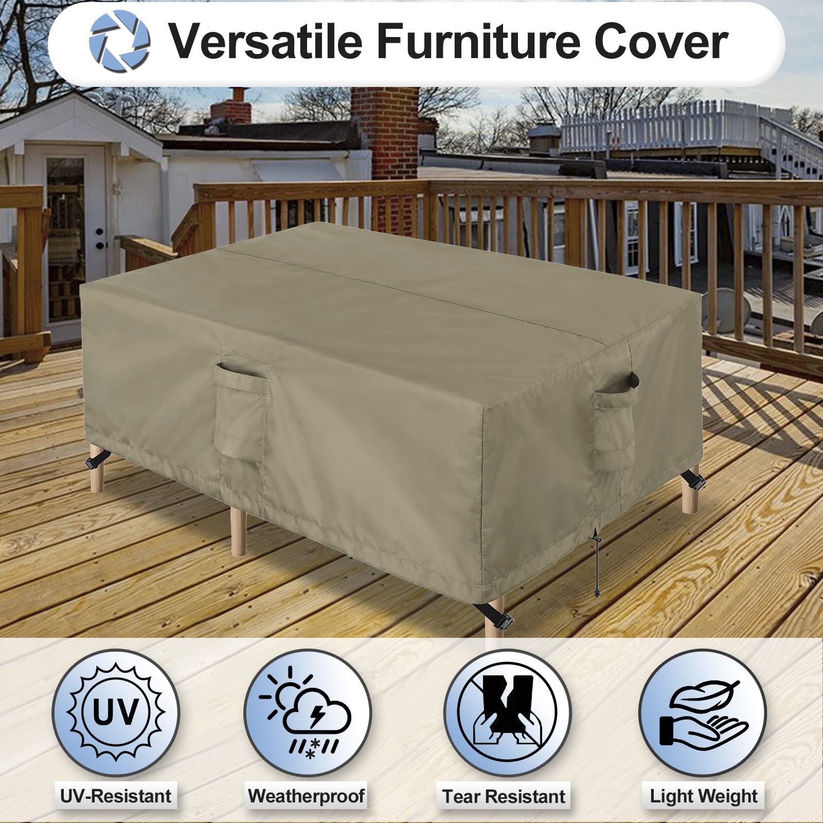Outdoorlines Outdoor Waterproof Patio Table Furniture Set Covers - Rectangle Couch Sectional Cover Outside Weatherproof Patio Furniture Covering For Deck, Lawn And Backyard 130'L X 84'W X 28'H, Camel