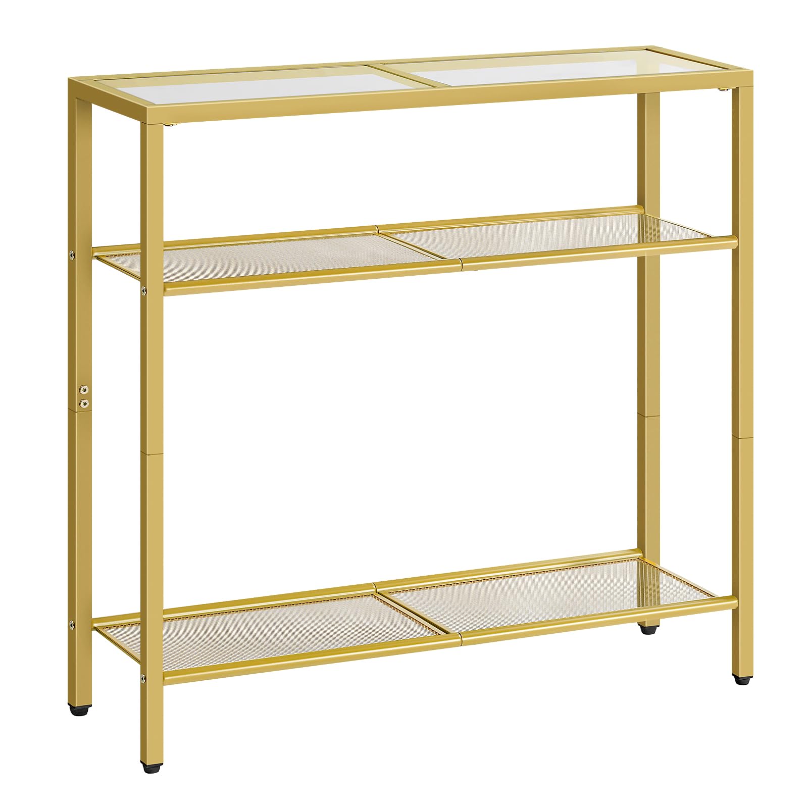 Hoobro 29.5' Narrow Console Table, 3-Tier Tempered Glass Sofa Table, Small Side Table, Modern Entryway Table, For Entrance, Living Room, Foyer, Hallway Bedroom, Gold Gd21Xg01G1