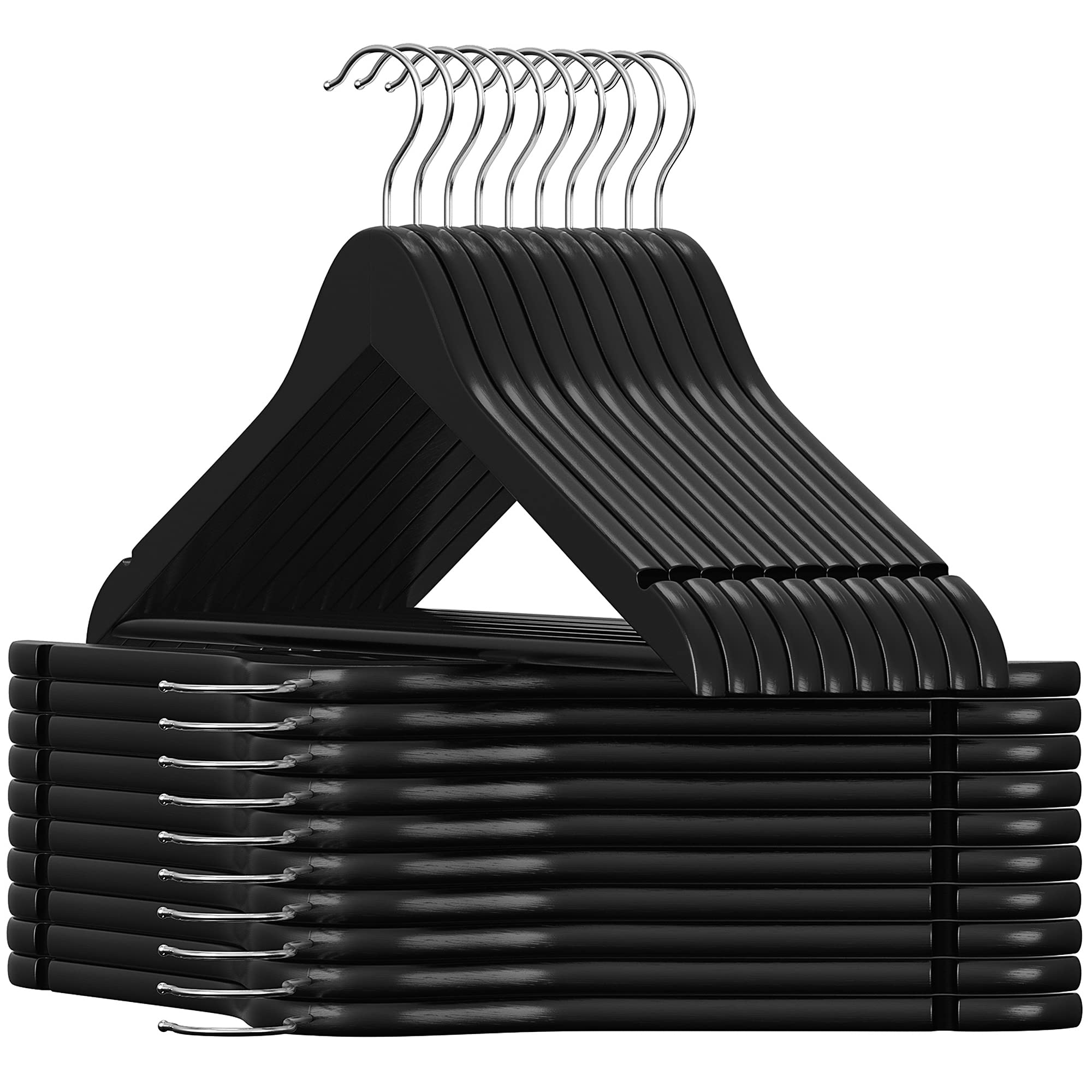 SONGMICS Wooden Hangers, 20-Pack Wood Coat Hangers with Shoulder Notches, Swivel Hook, Non-Slip for Jackets, Shirts, Suits, Blac
