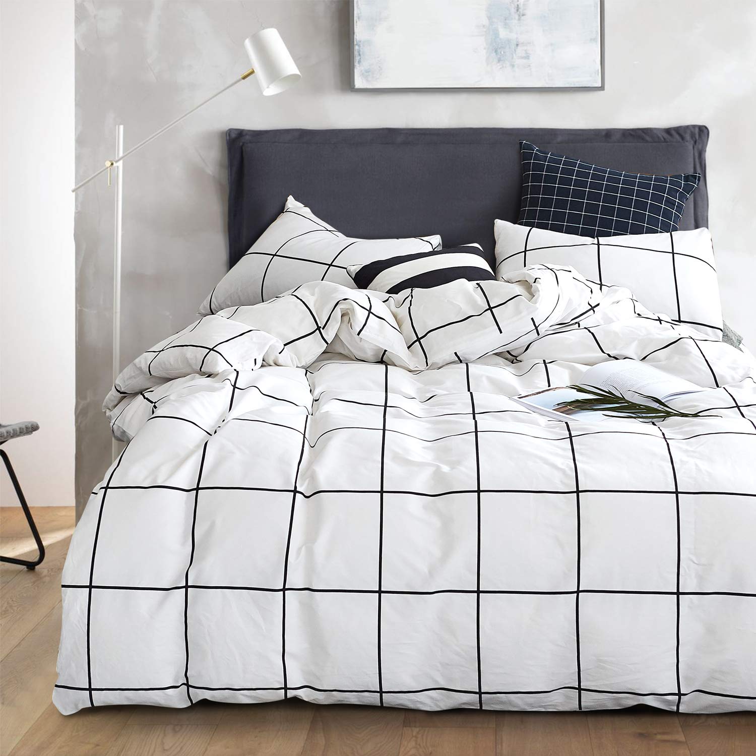 Clothknow White Plaid Comforter Set Twin 3Pcs White Black Bedding Comforter Set Grid Twin Comforter White And Black Comforter Se