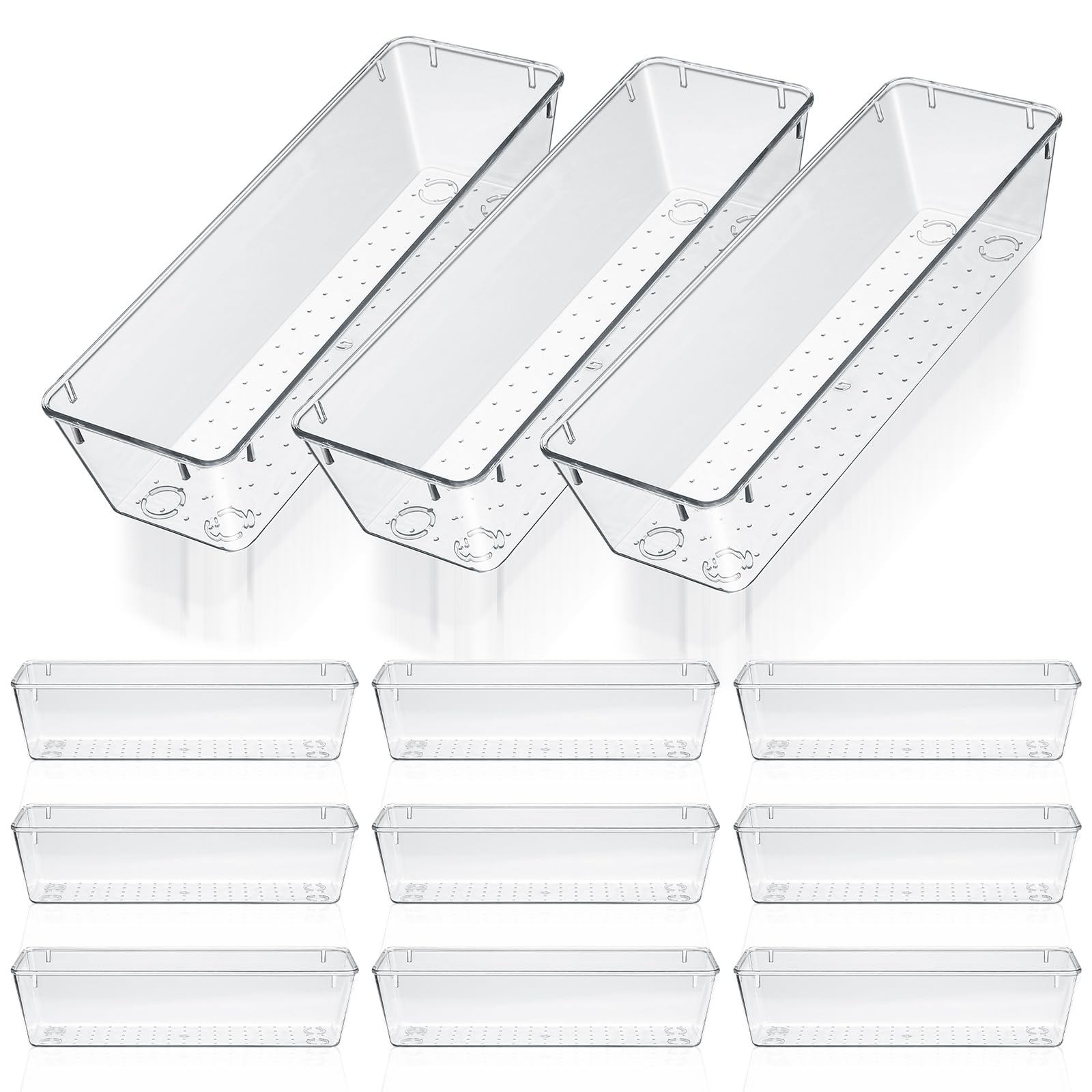 Maquita 12 Pcs Vanity Drawer Organizer 9 X 3 X 2 Inches Clear Plastic Utensil Organizers Kitchen Drawers Dividers For Office Des