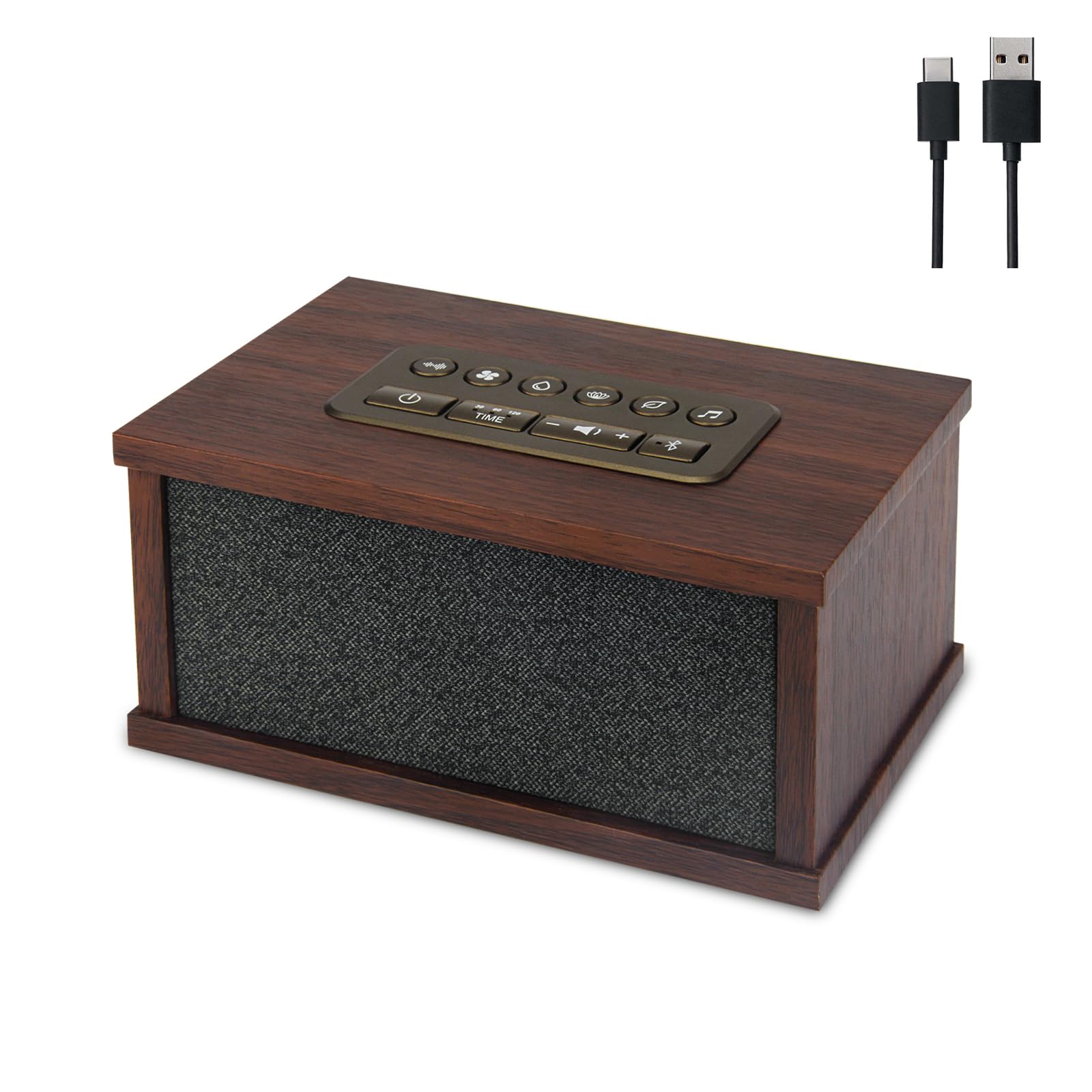 HONGUT Wooden White Noise Machine With Bluetooth Speaker, Rechargeable 70 Smoothing Sounds & Timer, Portable for Travel, Office 