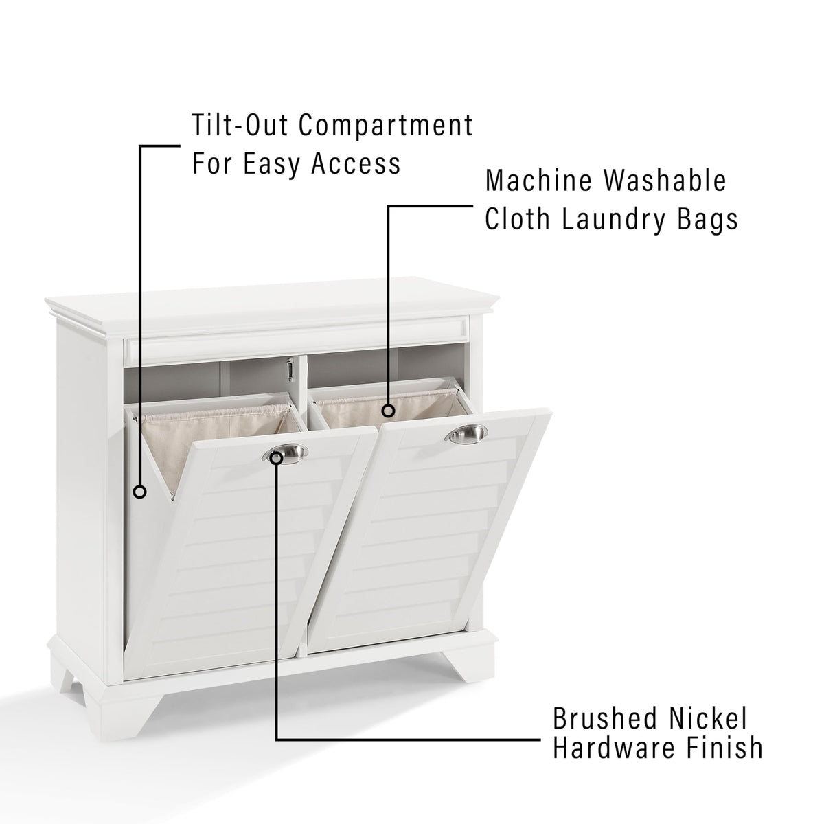 Crosley Furniture Lydia Laundry Hamper with Linen Sorting Bags, Bathroom Storage and Organization, White
