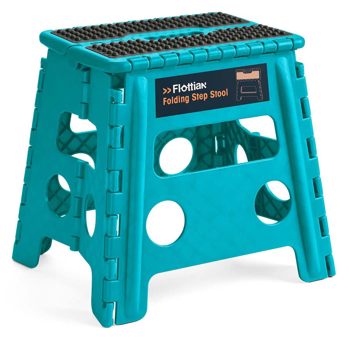 Flottian 13' Folding Step Stool For Adults And Kids Holds Up To 300 Lbs,Non-Slip Folding Stools With Handle, Compact Plastic Foldable Step Stool For Bathroom,Bedroom, Kitchen Ocean Blue,1Pc