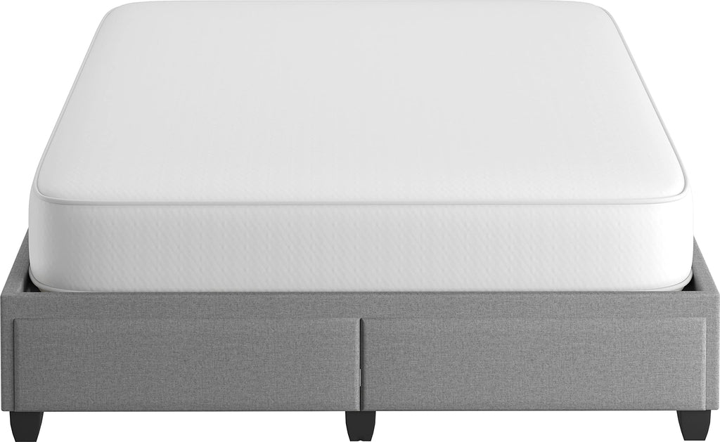 Boyd Sleep Modena Uplift Upholstered Platform Bed Frame Mattress Foundation, Dual Front Storage Drawers, and Strong Wood Slat Supports: Linen, Light Grey, Full