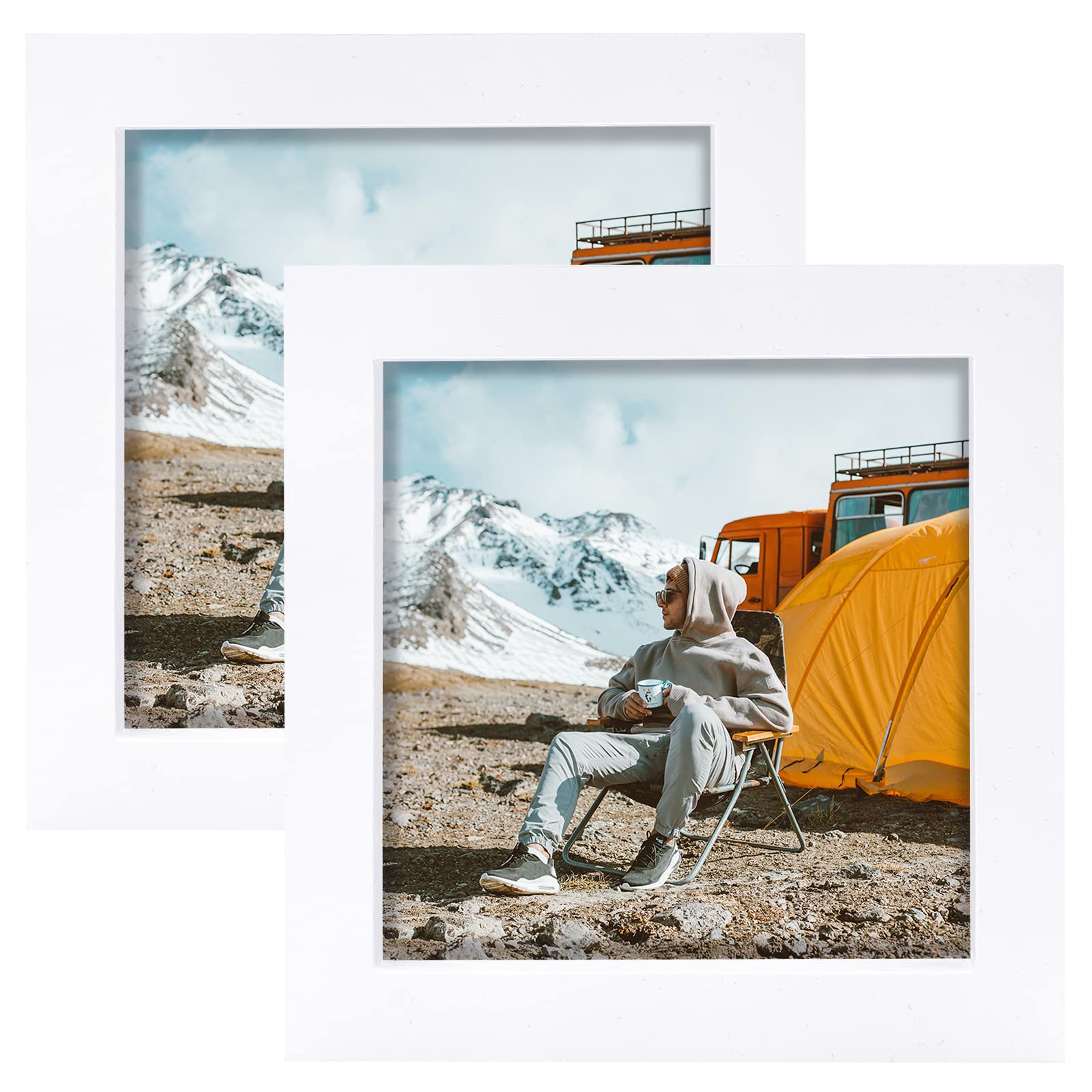 LEKAIYA 5x5 White Picture Frames Set of 2, Square Solid Wood Photo Frame for Tabletop or Wall Mounting