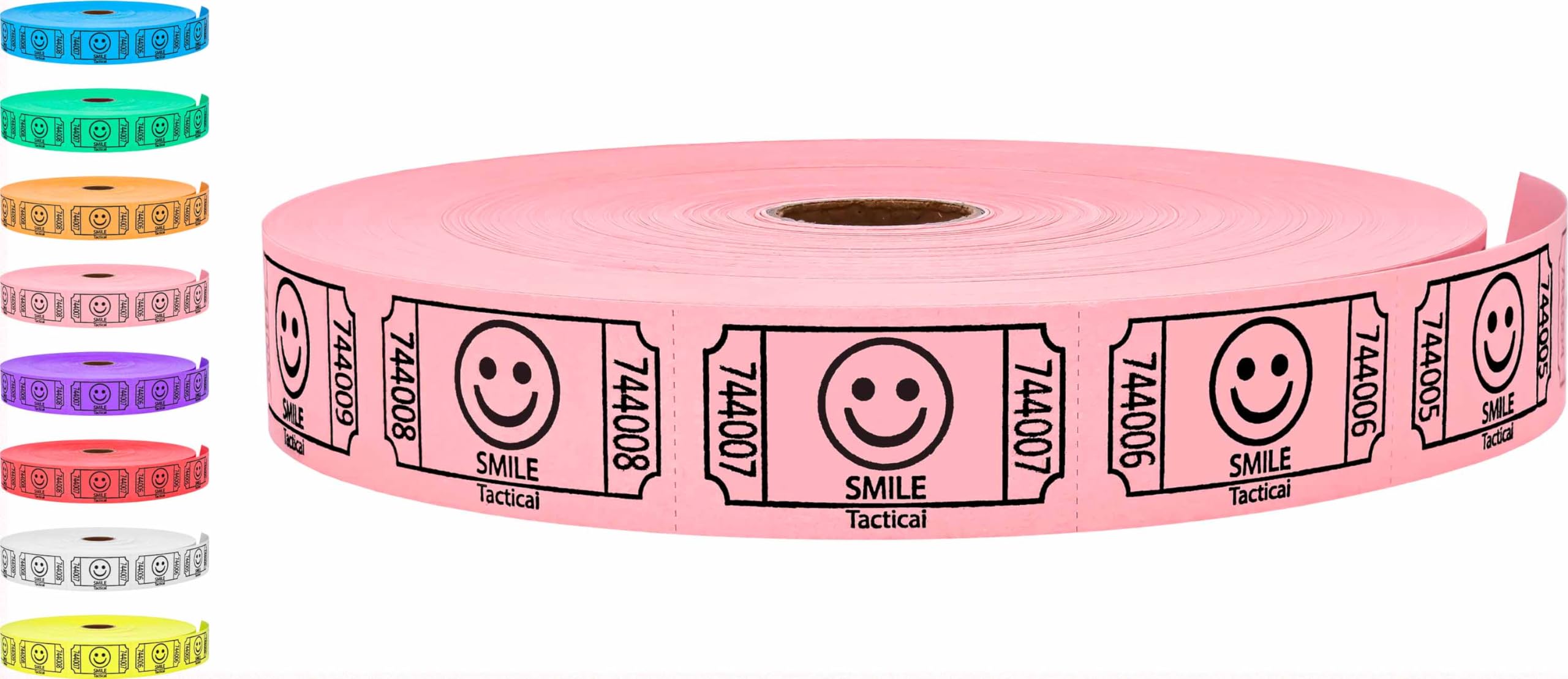 Tacticai 2000 Raffle Tickets, Smile, Pink (8 Color Selection), Single Roll, Ticket For Events, Entry, Class Reward, Fundraiser &