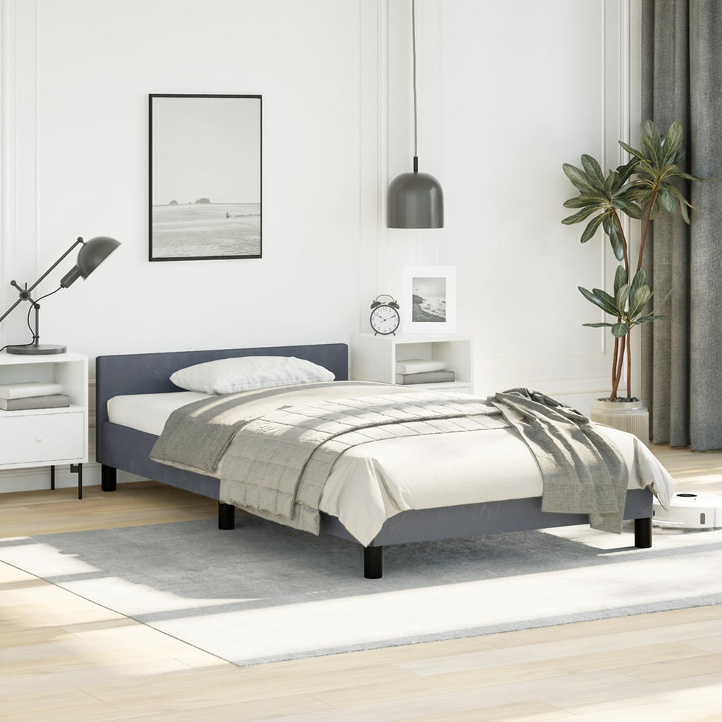 vidaXL Velvet Bed Frame Platform Bed, Scandinavian Style/Slats Support/No Box Spring Needed/Without Mattress/Easy Assembly, Dark Grey Twin Bed