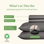 California Design Den 100% Organic Cotton Sheets For Queen Size Bed, Deep Pockets, Percale Sheets Queen, Gots Certified, Soft Cooling Sheets, Bed Sheets Queen Sheet Set, Grey Sheets