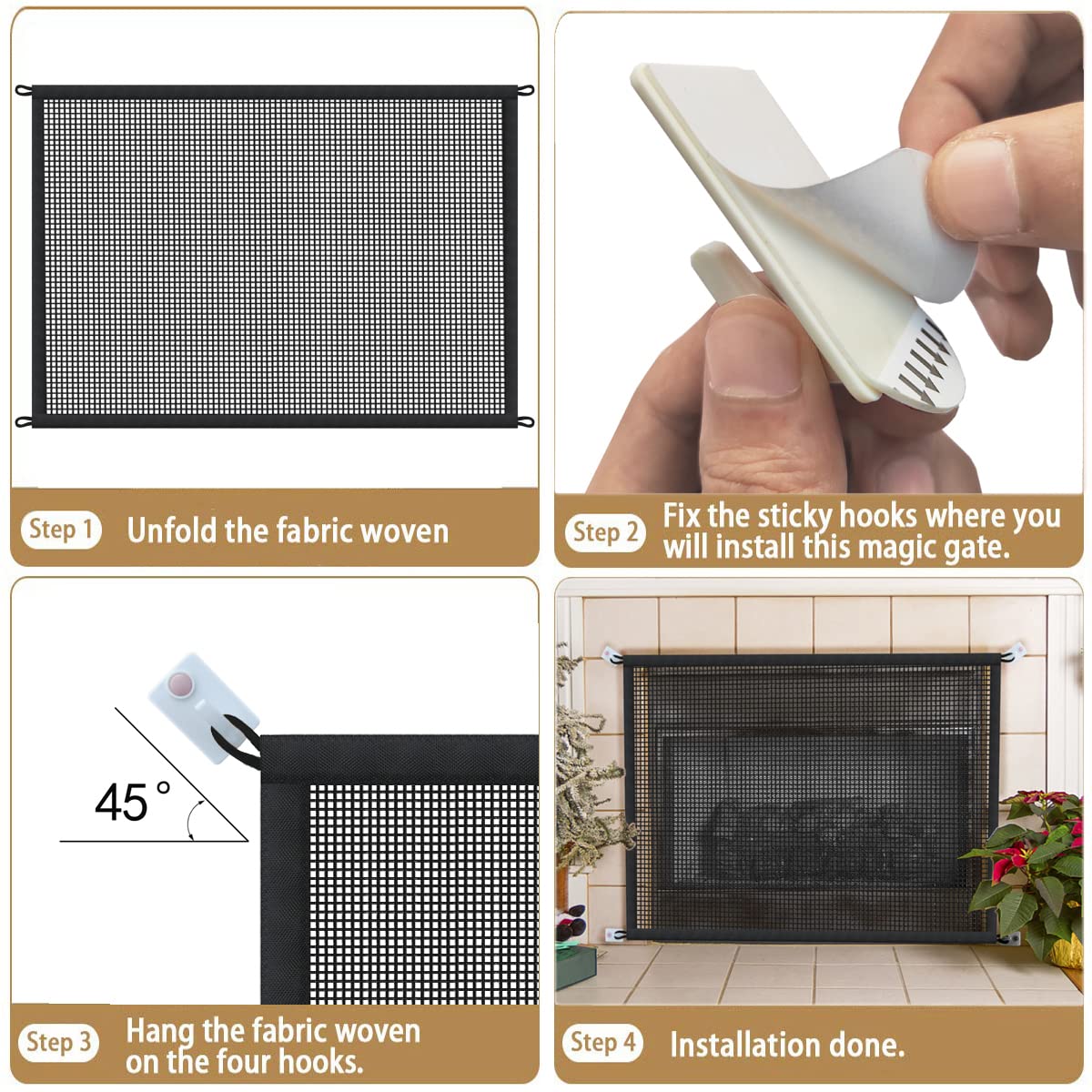 Fireplace Screen Safe Mesh Gate: Child Proof Barrier Guard Living Room Fire Place Cover For Toddler Baby And Pets 29 X 41 Inches