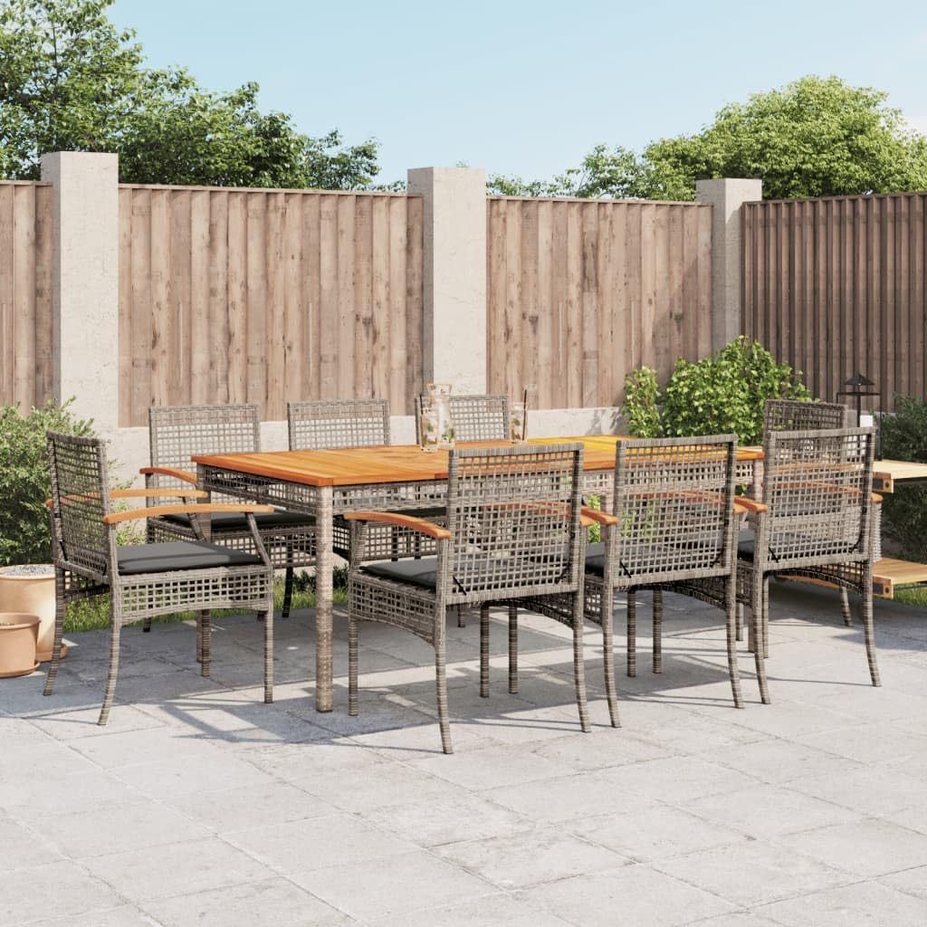 vidaXL 9-Piece Garden Dining Set and Cushions, Table and Chairs, Relaxing Armchairs, Seats for Patio Terrace, Synthetic Rattan Grey