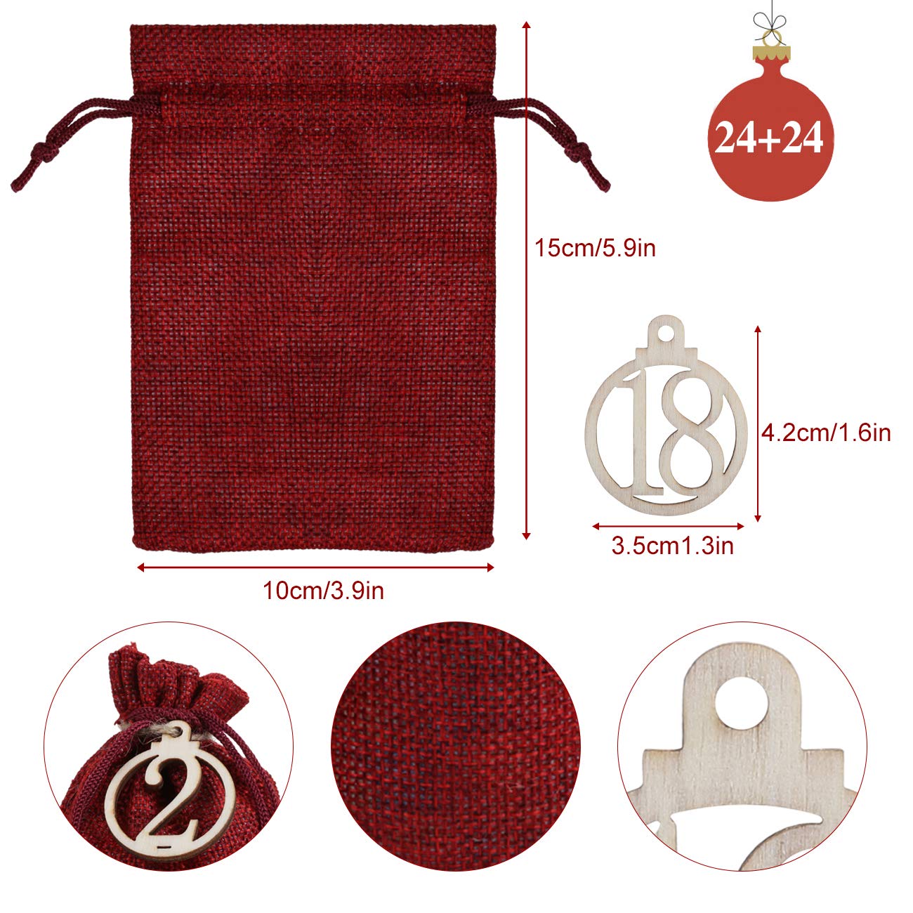 24 Days Advent Calendar Christmas Drawstring Gift Bag Pouches Party Wedding Favor Candy Chocolates Gift Bags