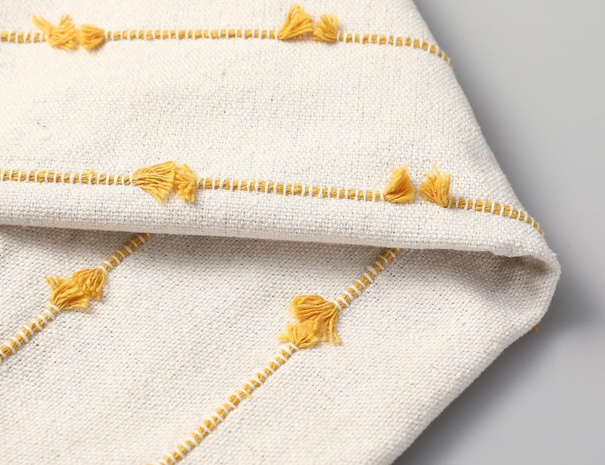 Nuyecy Set Of 2 Boho Throw Pillow Covers 26X26,Beige Yellow Neutral Couch Pillow Case With Tassel Fringe Decorative,Modern Accen