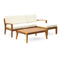 Christopher Knight Home Grenada Sectional Sofa Set | 5-Piece 3-Seater | Includes Coffee Table and Ottoman | Acacia Wood Frame | 