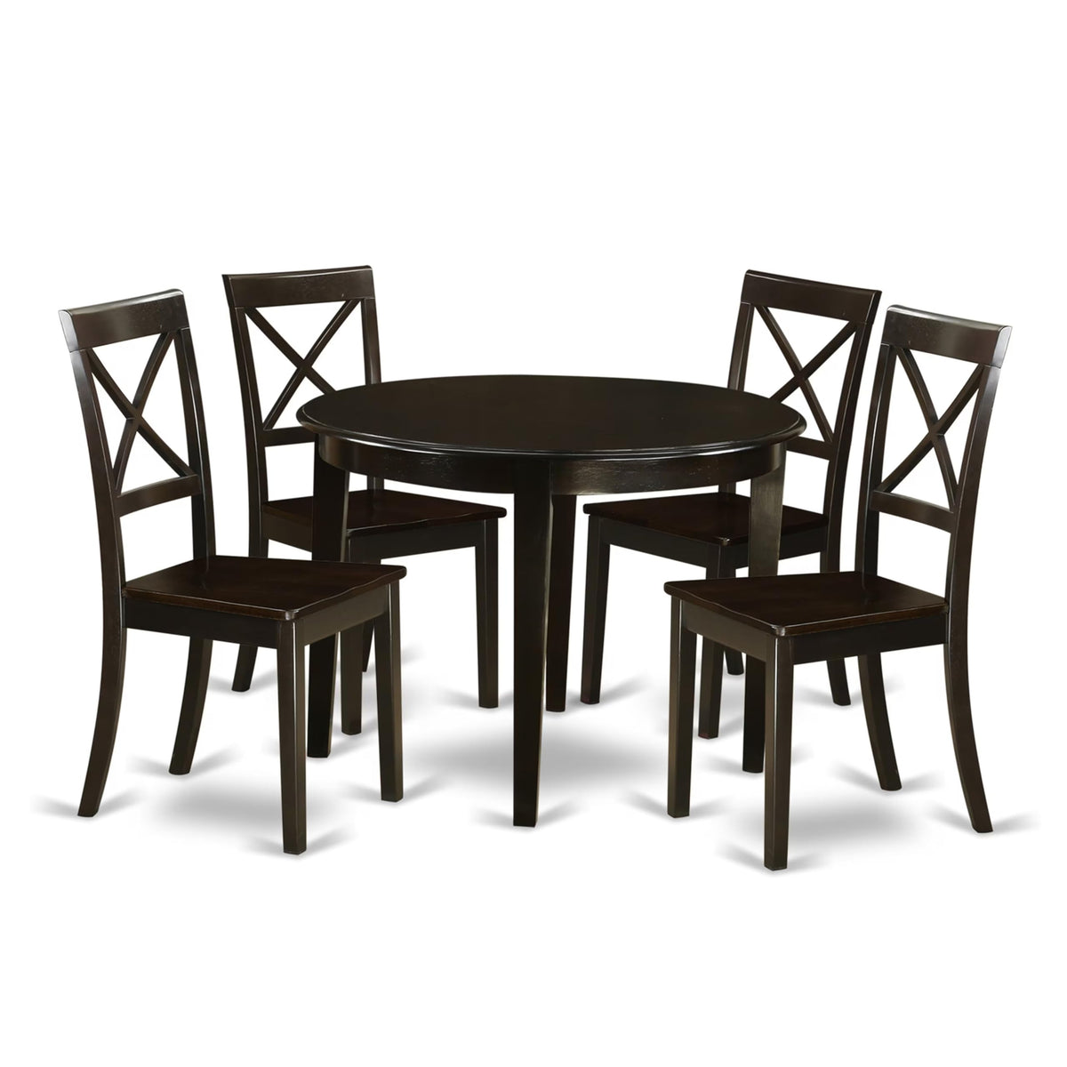 East West Furniture BOST5-CAP-W 5 Piece Kitchen Table & Chairs Set Includes a Round Dining Room Table and 4 Dining Chairs, 42x42 Inch, Cappuccino