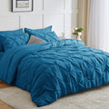 Cozylux Queen Comforter Set - 7 Pieces Bed In A Bag Teal Queen Size, Pintuck Comforters Pinch Pleat Bedding Sets With All Season