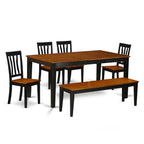 East West Furniture NIAN6-BCH-W 6 Piece Dining Table Set Contains a Rectangle Dining Room Table with Butterfly Leaf and 4 Wooden Seat Chairs with a Bench, 36x66 Inch, Black & Cherry