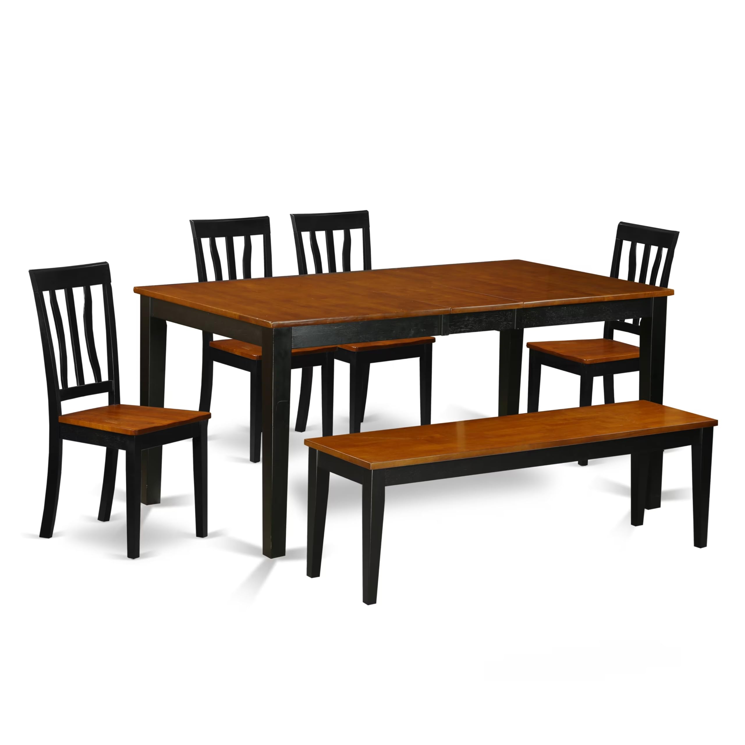 East West Furniture NIAN6-BCH-W 6 Piece Dining Table Set Contains a Rectangle Dining Room Table with Butterfly Leaf and 4 Wooden Seat Chairs with a Bench, 36x66 Inch, Black & Cherry
