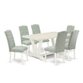 East West Furniture V026CE215-7 7 Piece Dinette Set Consist of a Rectangle Dining Room Table with V-Legs and 6 Baby Blue Linen F