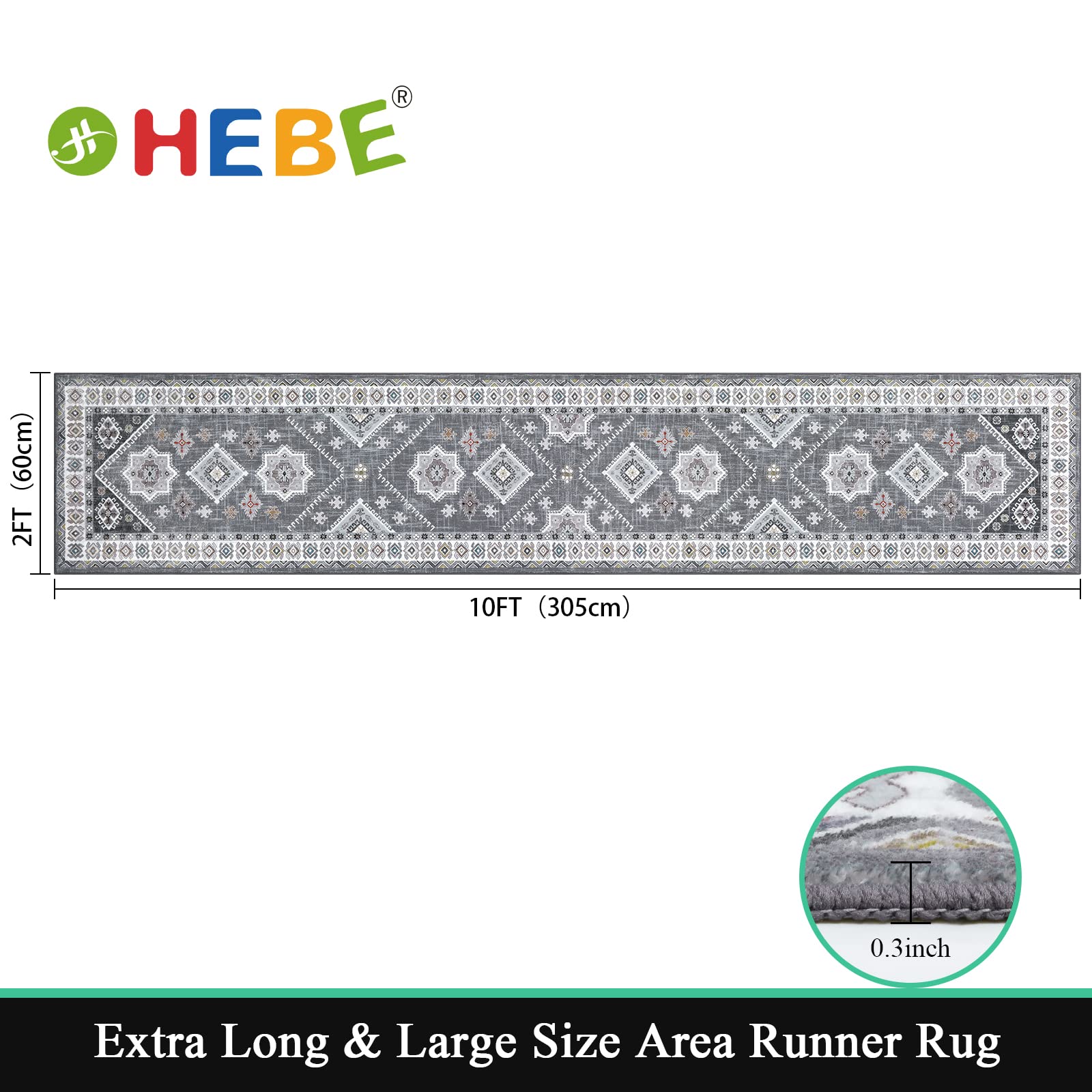 Hebe Boho Runner Rug 2X10 Ft Non Slip Washable Hallway Rug Runner Farmhouse Laundry Rug Runner Vintage Kitchen Runner Rug Floor