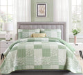 Mybedsoul Light Green Quilt Set Queen Size, 3 Pieces Plaid Floral Bedspread Set Patchwork Reversible Bedding Set Microfiber Ligh