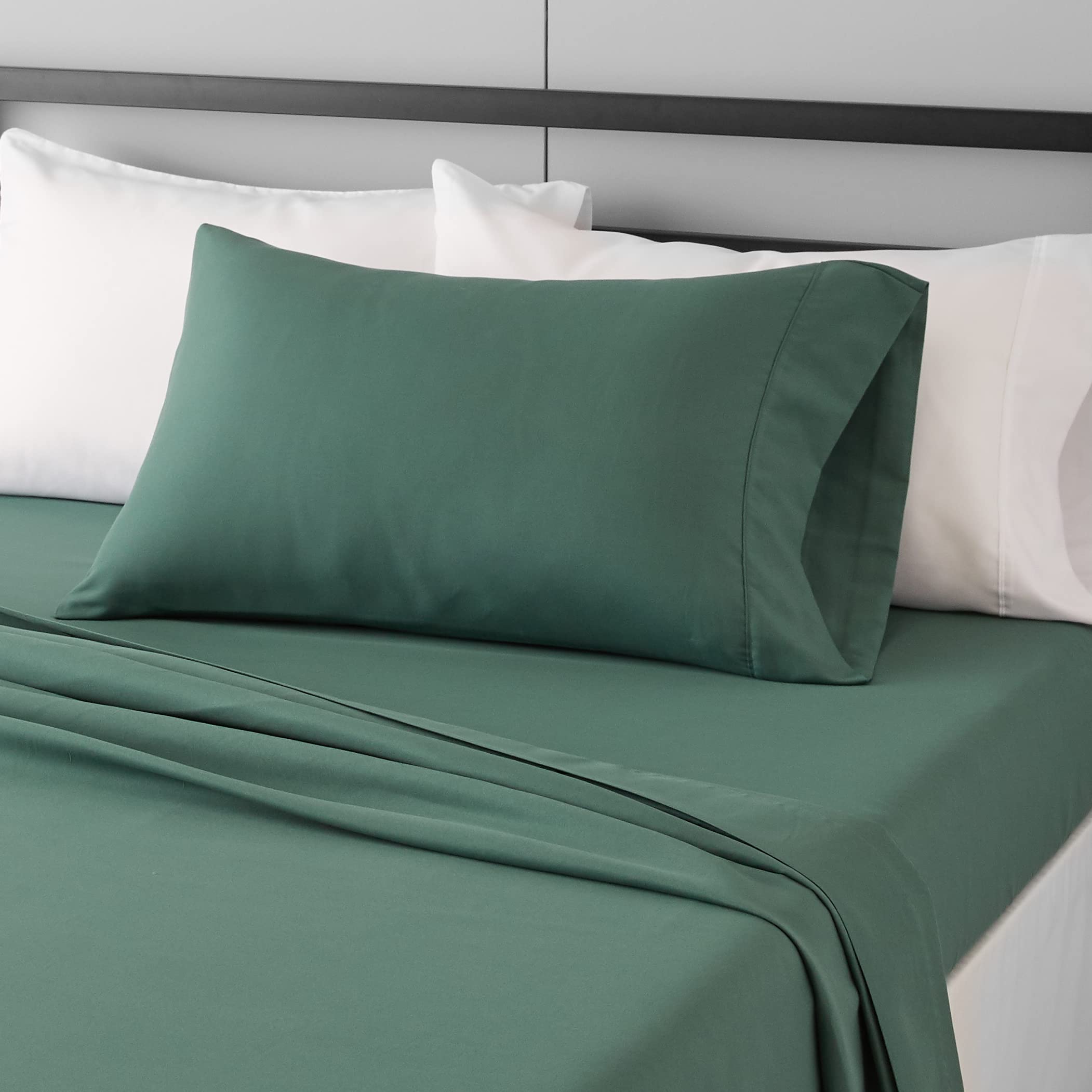 Amazon Basics 3 piece Lightweight Super Soft Easy Care Microfiber Bed Sheet Set with 14    Deep Pockets - Twin, Emerald Green-4 