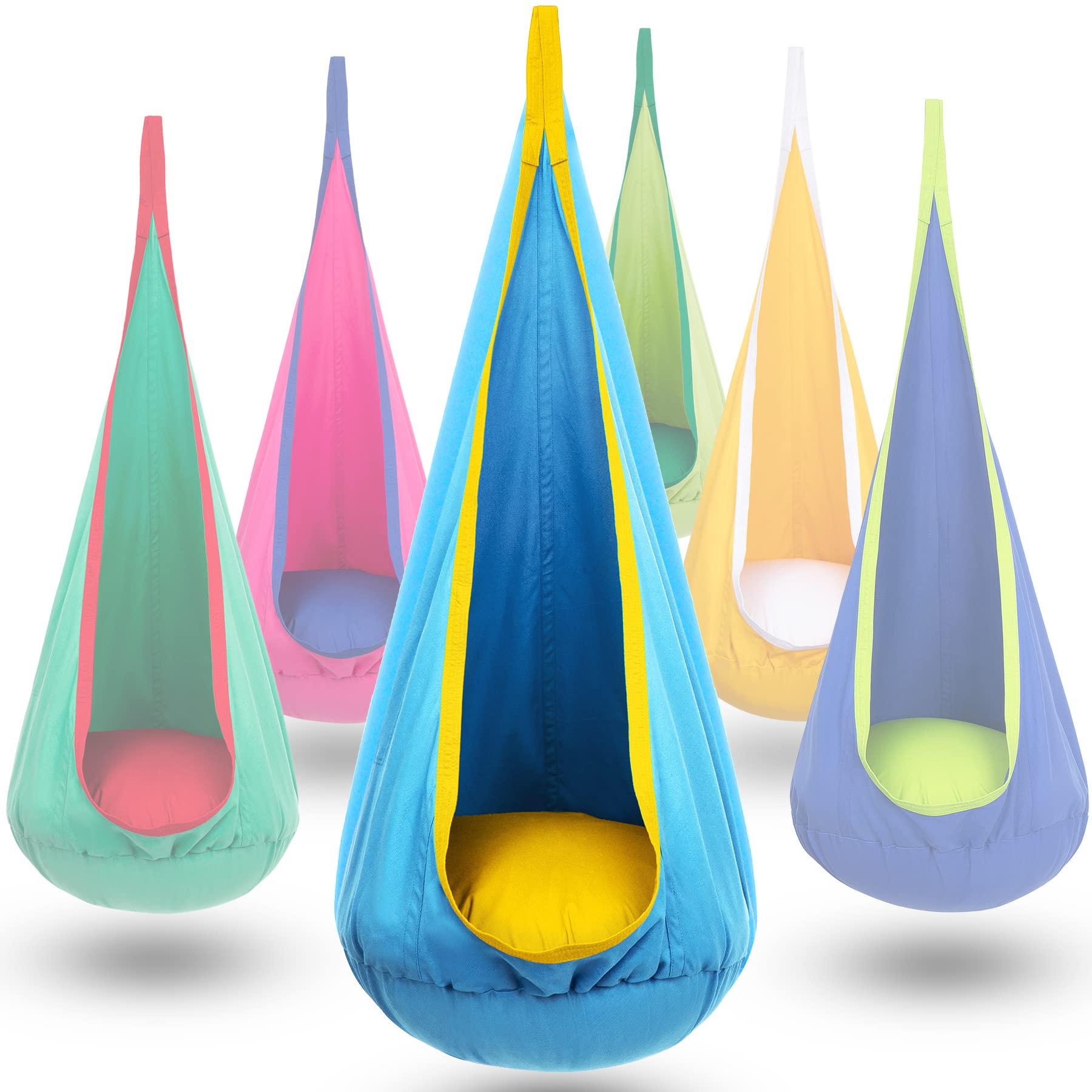 Y- Stop Kids Pod Swing Chair, Hanging Hammock Chair With Inflatable Pillow, Sensory Pocket For Outdoor And Indoor, Max 176Lbs(Bl