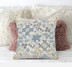 HomeRoots Light Grey Cream 16â€ White Blue Patch Suede Zippered Throw Pillow