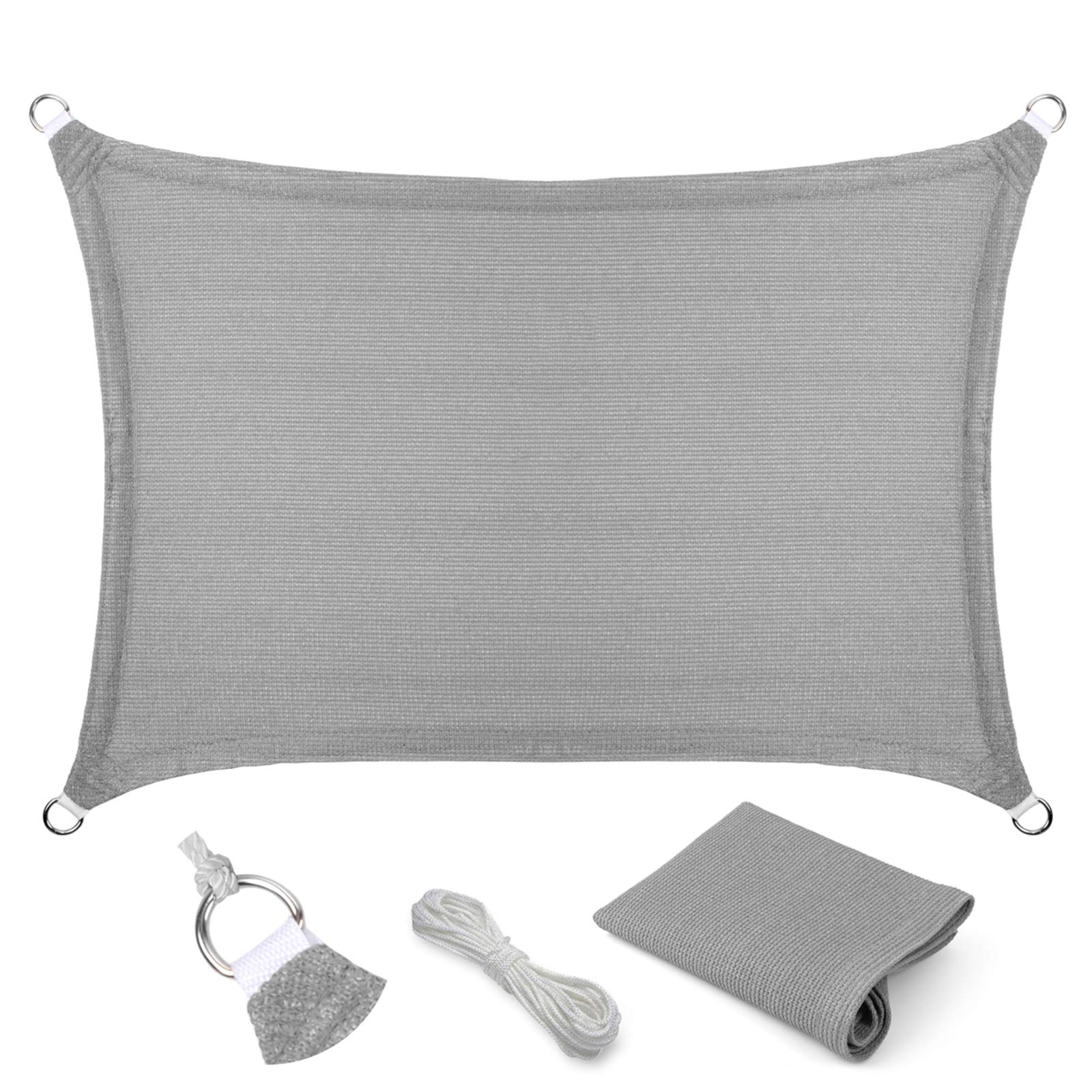 Eden'S Decor 12' X 22' Grey Sun Shade Sail Outdoor Canopy Rectangular Awning Fabric Cloth Screen For Patio Garden Backyard Pergo