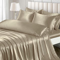Ersmak 7 Pieces Satin Sheets Set King Size, Luxury Silky Sand Satin Bed Sheets Set with 1 Deep Pocket Fitted Sheet, 1 Soft Flat 