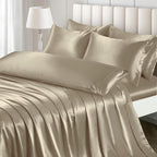 Ersmak 7 Pieces Satin Sheets Set King Size, Luxury Silky Sand Satin Bed Sheets Set with 1 Deep Pocket Fitted Sheet, 1 Soft Flat 